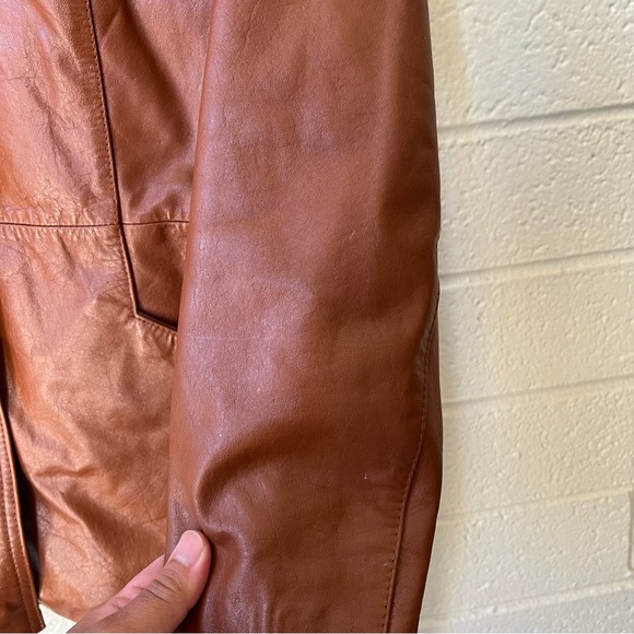 Vintage Miss Simone Brown Leather Jacket Women’s Size 8 Belted 70’s blazer - Picture 2 of 9